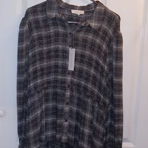 Treasure & Bond Black & Ivory Bethany Plaid Blouse XL